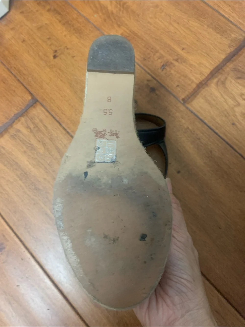 Coach Elda Mat Black Wedge Sandals with buckle strap Size 5.5